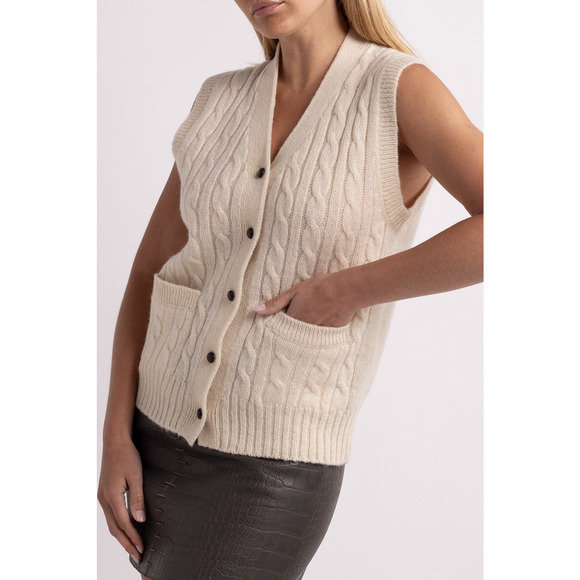 Vintage White Cable Knit Vest - Picture 3 of 4